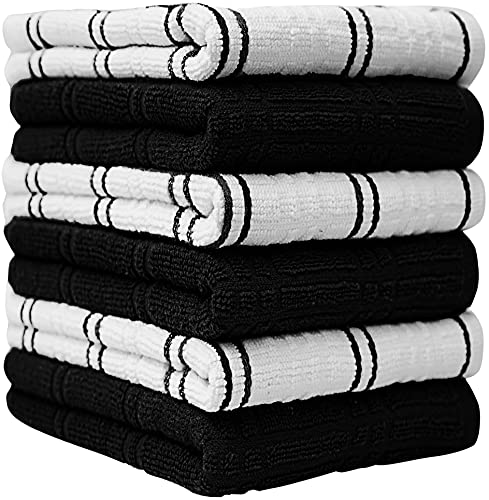 Dish Towel 16"X26" | Black Windowpane Design | Kitchen Hand Towels, Large Tea Towel Set | Dish Towels For Kitchen | Natural Ring Spun Cotton Dish Towel | Soft, Highly Absorbent | 400 Gsm – 6 Pack #TOP1