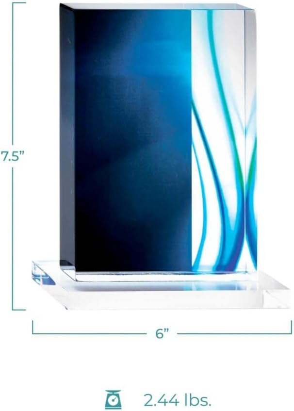 Baudville Engraved Trophy - Blue Acrylic - Rectangular Shaped - Colored Streak Accents - Personalized Engraving - Award for Employees