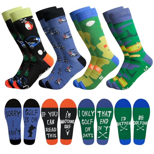 Funny Golf Gifts for Men 4 Pack Mens Golf Socks Golf Accessories for Men Personalized Birthday Christmas Gifts for Men Stocking Stuffers for Men Funky Novelty Socks