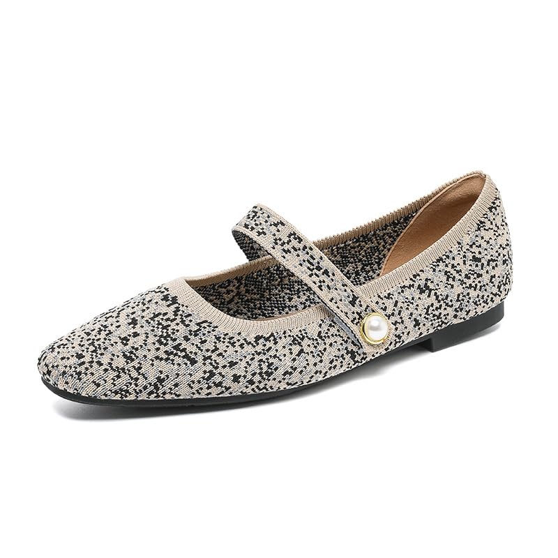 Women's Square Toe Knit Mary Jane Ballet Flats Casual Dressy Slip-On Casual Shoes for Women Trendy Knit Loafers