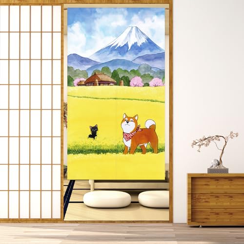 のれん 暖簾 おしゃれ フクロウ スターフィッシュ 招き猫 犬 ひまわり 間仕切りカーテン 目隠し 見えにくい 柔らかい 飾り 玄関 温泉 旅館 ホテル 廊下 お風呂 洗面所 トイレドア キッチ リビング 飲食店 片面プリント 出入り口 幅75長さ120 [3]
