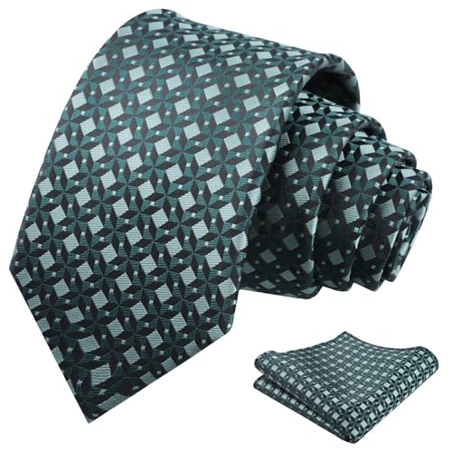 Image of Alizeal Mens Vintage Solid Plaid Tie with Pocket Square 3.15inches Necktie Set