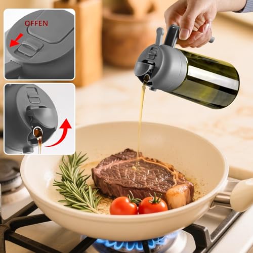 SWEET VIEW Olivenölspender und Ölsprüher – 470 ml Glas, lichtdichter Ölausgießer für Küche, Luftfritteuse, Kochen, Salat und Grillen 4