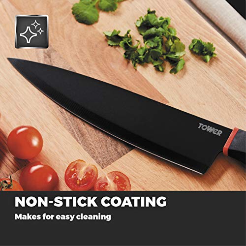Tower-T851034BLK-5-Piece-Knife-Set-with-Paring-KnifeUtility-KnifeSlicing-KnifeBread-KnifeChef-Knife-and-Wooden-Block-Black