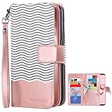Galaxy S8 Plus Wallet Case, Galaxy S8 Plus Case, BENTOBEN Credit Card Holder S8 Plus Flip Cover Faux Leather Wave Pattern Wristlet Protective Case for Samsung Galaxy S8 Plus 2017(6.2 inch), Rose Gold