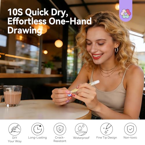 Image of SAVILAND Nail Art Pens Set: 12 Colors Quick-Drying Ballpoint 3D Nail Polish Pens Paint Markers for Nail Art Painting, Dotting, Liner & Detailing Design, Beginner-Friendly DIY Manicure Tools Kit