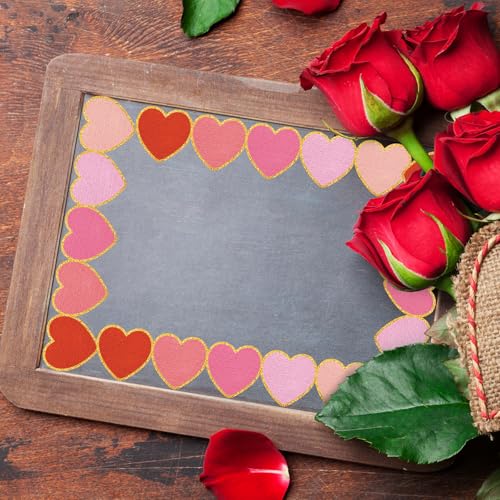 Image of Whaline 32.8 Ft Valentine's Day Bulletin Board Borders Red Pink Heart Shaped Die-Cut Border Trim with Gold Edge for Valentine's Day Anniversary Chalkboard Decoration