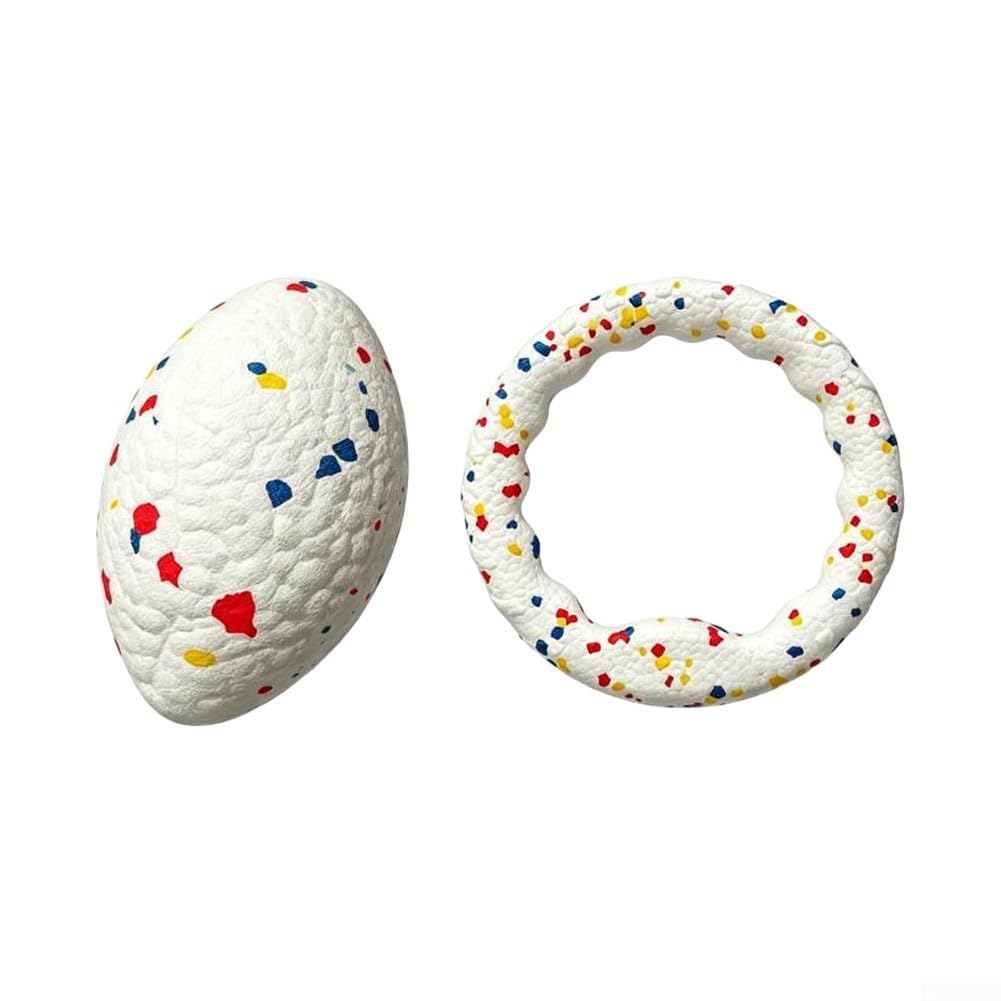 Dog Toy Ring And Football Set E-TPU Chew Resistant Floating | E-TPU Material, Floats In Water, Dental Cleaning Texture, Bright Colours For Visibility, 2-piece Set For Fetch