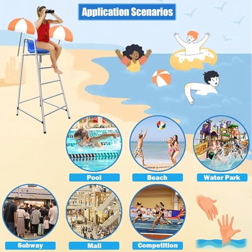 Genérico Escaleras para Piscinas Silla de Salvavidas Acero Inoxidable Observación de socorristas Playa Piscinas Cancha de Tenis Árbitro Socorristas Altos, Silla de Salvavidas Independiente de Acero i