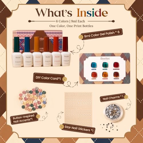 Image of Beetles Jelly Gel Nail Polish Set, Retro Glaze 6 Colors Fall Gel Polish | 9ML Amber Brown Blue Teal Burgundy Red Orange Sheer Gel Polish Kit with DIY Color Card Nail Charms Buttons Glitter for UV