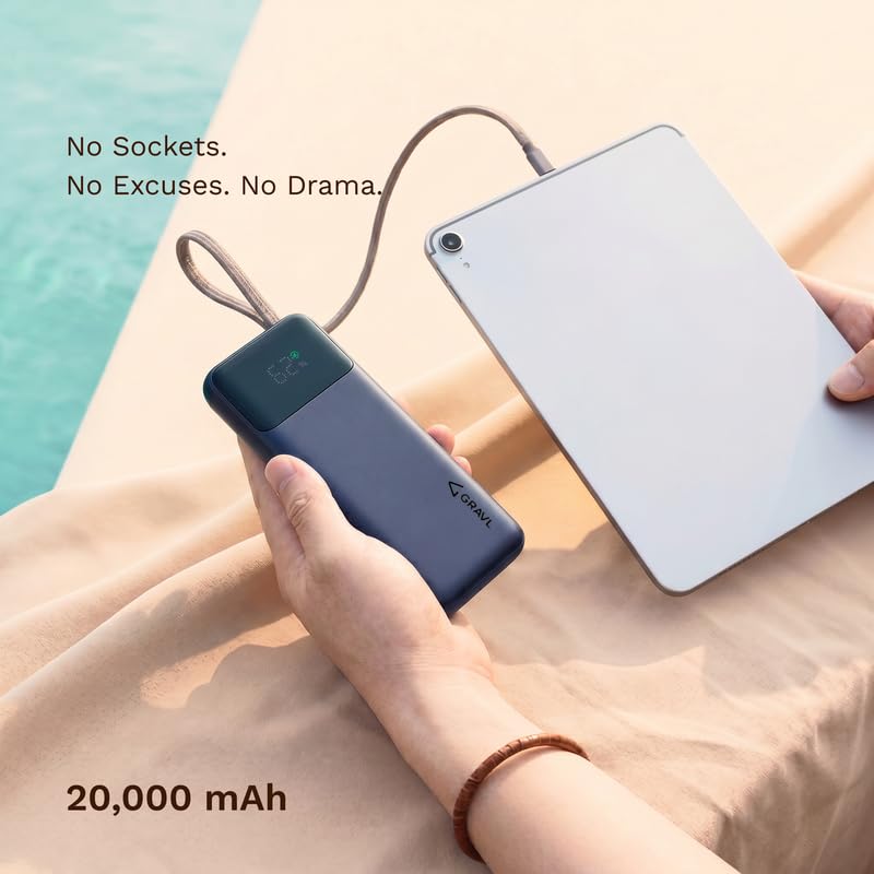 Image of GRAVL Axis 67, 20000mAh Laptop Power Bank, 67W Fast Charging, iOS Android, Flight Safe, Type-C Cable, Smart Display (Gray)