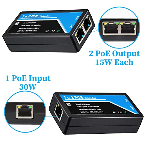 Image of Revotech 2 Port POE Extender POE+ Repeater 100 Meters(328 ft) Extender 1 in 2 Out Comply IEEE 802.3af /at Standard 10,100Mbps for Security POE Camera Over Cat5 /Cat6 or UTP Cables(POE5003)