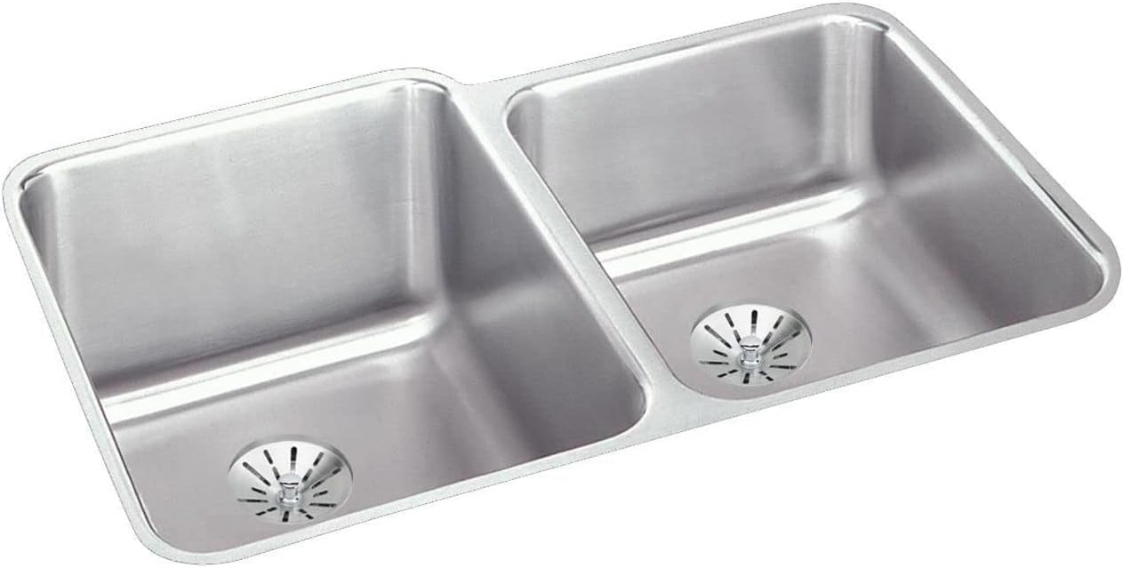 Elkay ELUH3120RPD Lustertone 31-1/4" Undermount Double Basin Stainless Steel Kitchen - B005XNTHBW