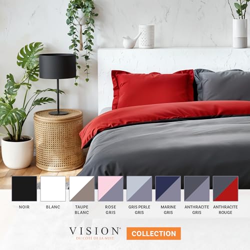 Vision Parure de Lit - Uni Noir - 100% Coton - Lit Double | 1 Housse de Couette (240x220 cm) + 2 Taies d'oreiller (65x65 cm) | 57 Fils/cm² | Doux, Résistant et Confortable | Certifié Oeko-Tex – vue 6
