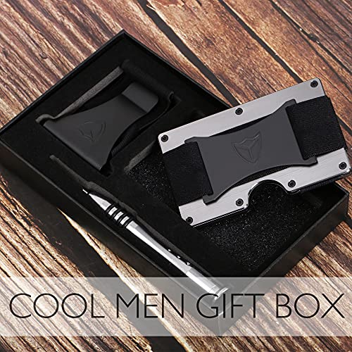 Donword Minimalist Wallet For Men Rfid Blocking Aluminum Wallet Carbon Fiber Card Case Metal Wallet Minimalist Front Pocket Card Holder Cash Strap Mens Wallet (Silver) #TOP4