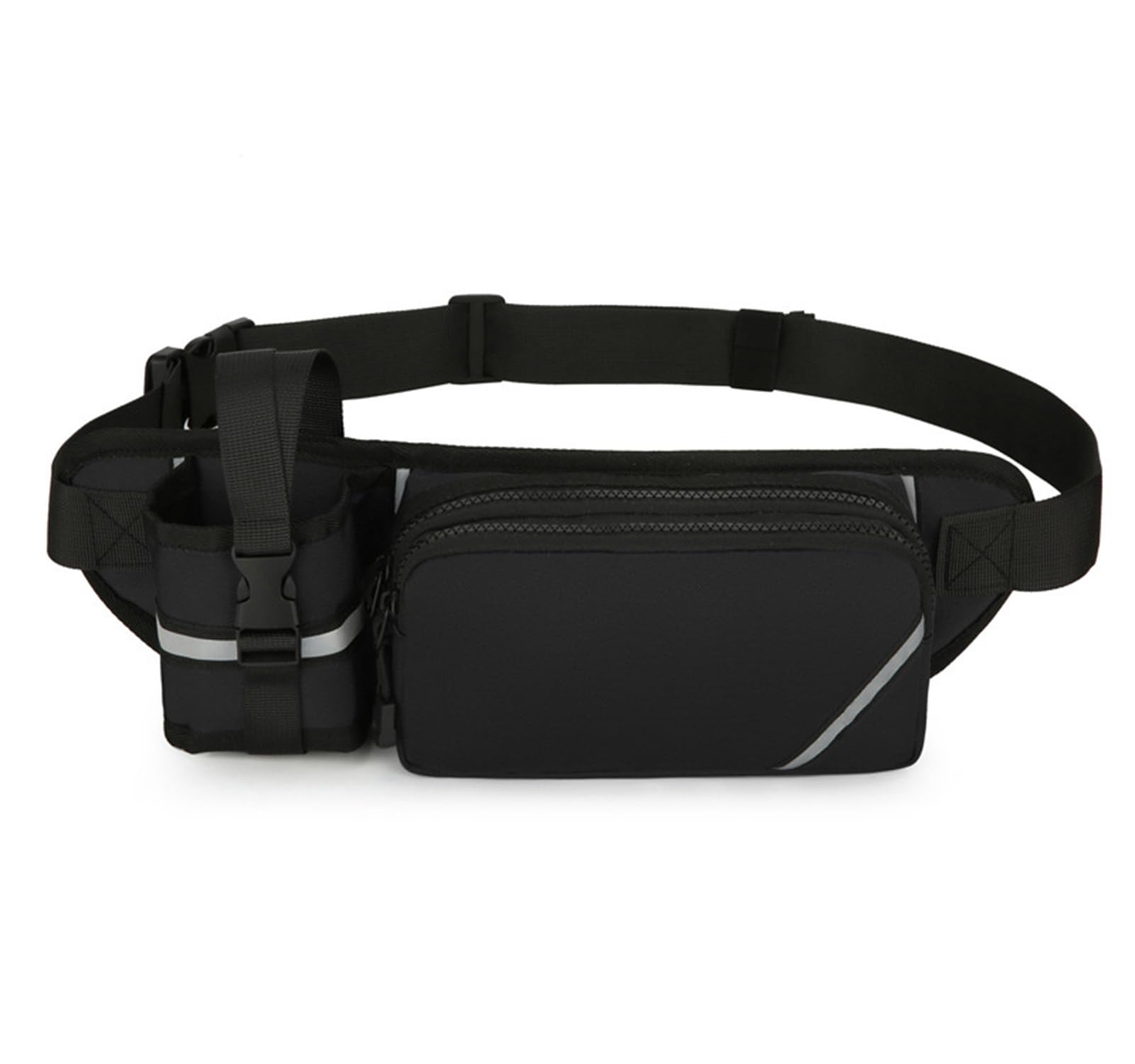 Ausion Fanny Pack Waist Bag for Men&Women Adjustable Belt Hip Bum Bag Fashion Water Resistant Hiking Waist Bag for Traveling Casual Running Hiking Cycling, black with bottle holder