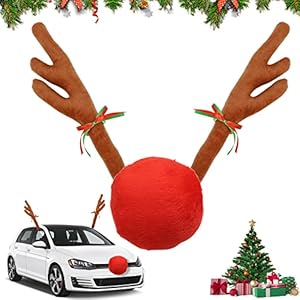 BIAO TX Car Reindeer Antlers with Red Nose, Christmas Car Deer Reindeer Antlers Jingle Bell Christmas Decorations for…