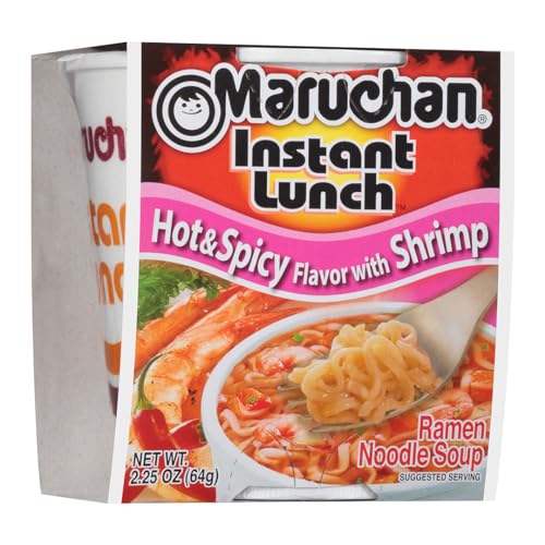 Image of Maruchan Instant Lunch Ramen Noodles, Hot & Spicy Shrimp Flavor - Japanese-Style Instant Noodle Soup, Easy Meal Ready in 3 Minutes - 2.25 Oz., (Pack of 24)