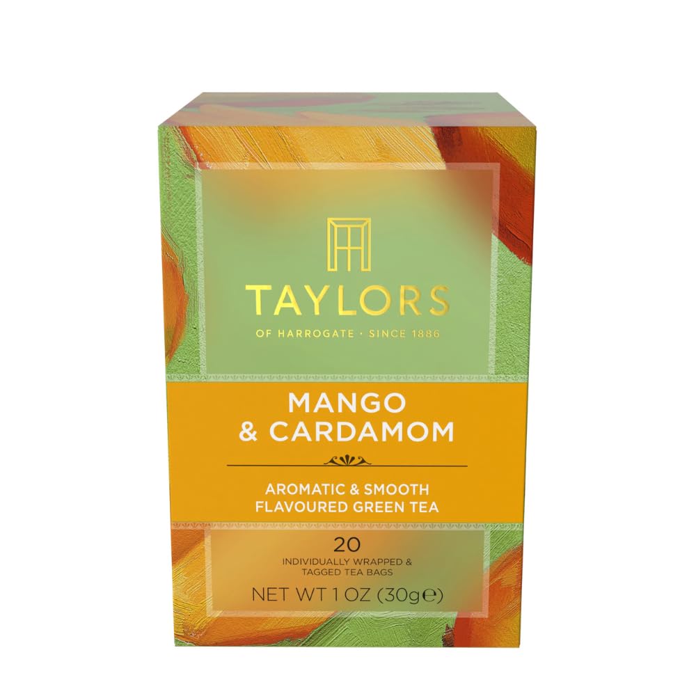 Taylors of Harrogate Mango & Cardamom, Green Tea, Individually Wrapped Bags, 20 Count (Pack of 1), Delicate, Refreshing and Sweet, Caffeinated, Enjoy Hot or Iced, 20 Teabags