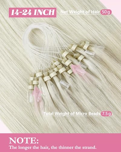 Image of YoungSee Micro Loop Extensions Real Human Hair 24 Inch Blonde Micro Link Hair Extensions Human Hair Platinum Blonde Microbead Extension 1g /strands 50g Cold Fusion Hair Extension for Wedding