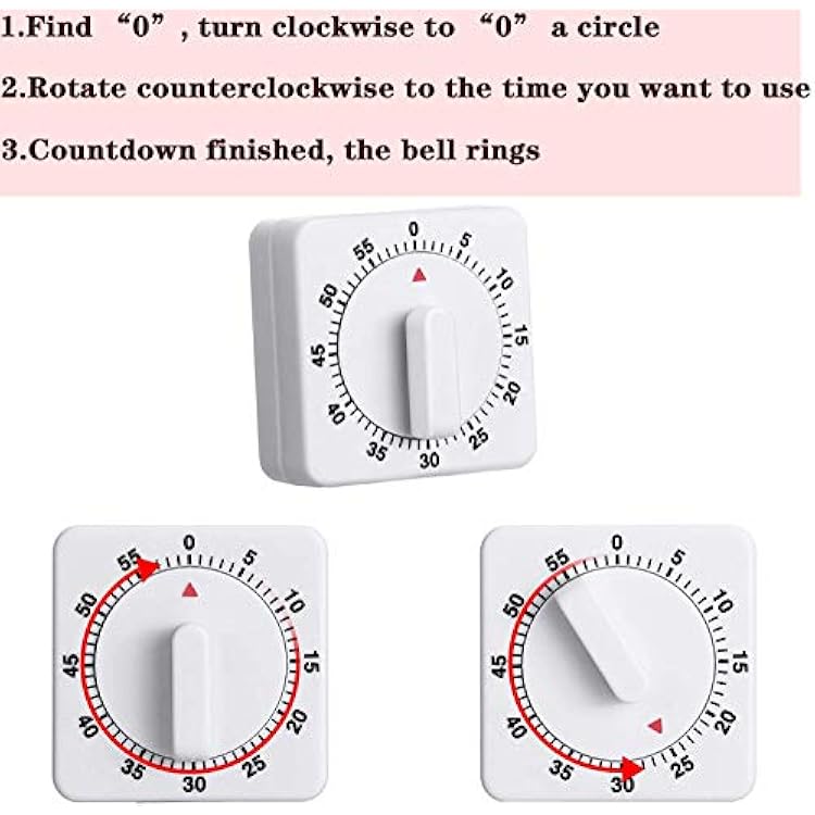 Weewooday 2 Pieces 60 Minute Visual Kitchen Timer Hour Mini Countdown Mechanical Timer Loud Voice for Kitchen, Homework, Exercise
