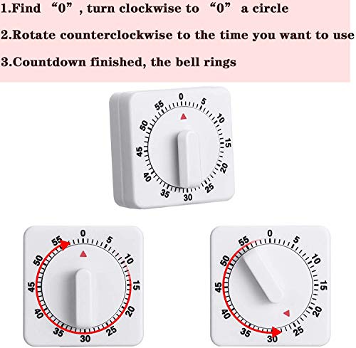 2 Pieces 60 Minute Kitchen Timer 1 Hour Visual Kitchen Clock Timer Mini Countdown Timer Loud Voice, Mechanical Timer For Kitchen, Homework, Exercise #TOP4