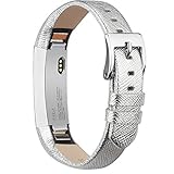AK Bands for Fitbit Alta / Fitbit Alta HR 2017, Adjustable Comfortable Fitbit Alta / Fitbit Alta HR Accessories Leather Wristband for Fitbit Alta HR 2017 / Fitbit Alta Bands (silver)