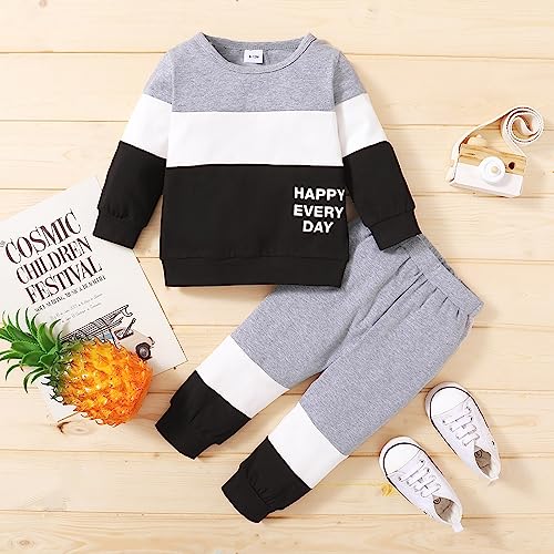 Conjunto de duas peças para meninos e meninas com gola redonda e manga comprida para crianças, Cinza