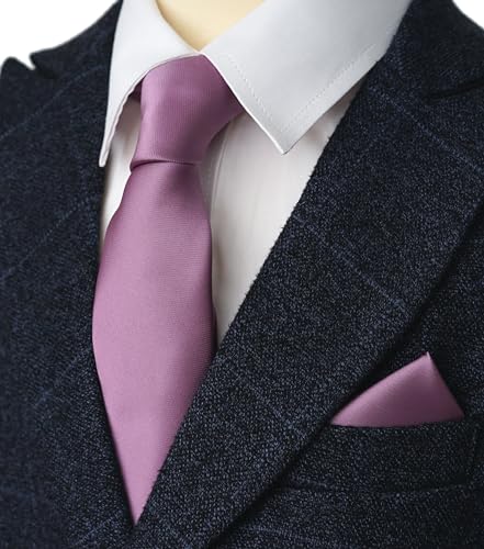 Image of Boy's Solid Tie with Pocket Square Set, Regular Necktie for Children and Kids, Self-Tied