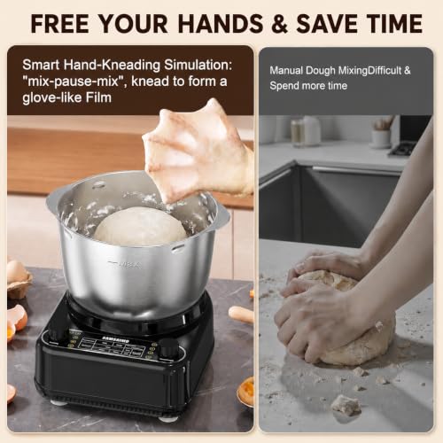 Image of Electric Dough Mixer with Ferment Function, 6.5QT Stand Dough Maker, Dough Kneading Machine with 304 Stainless Steel Bowl, Removable Lid & Knob Control, Ideal for Pizza, Pasta, Bread - Onyx Black