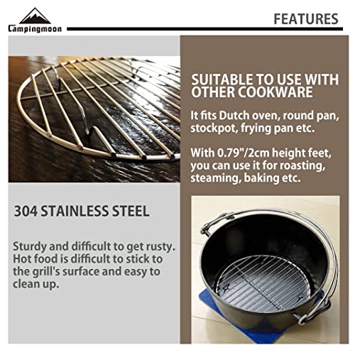 Campingmoon Round Stainless Steel Roasting Baking Steaming Cooling Rack Cooking Grid Grill Fits For Dutch Oven (Diameter Φ6.7Inch, W17) #TOP2