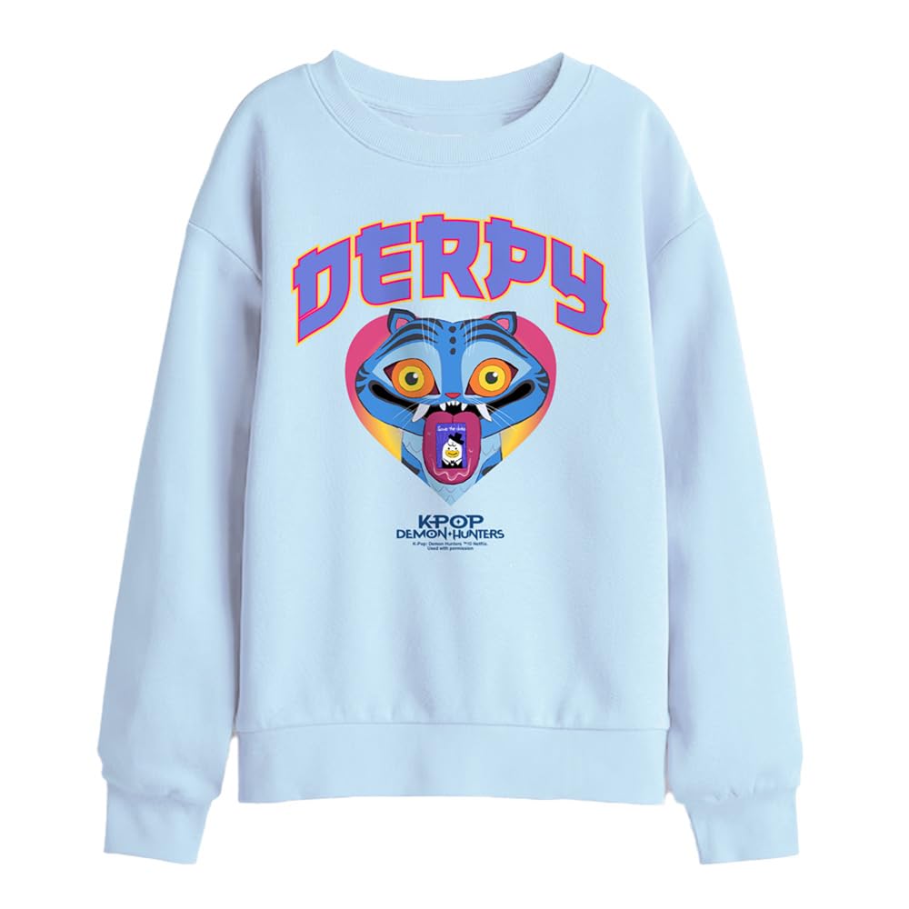 Kpop Demon Hunters - Derpy Collegic Kids Sweatshirt, Light Blue, 7-8