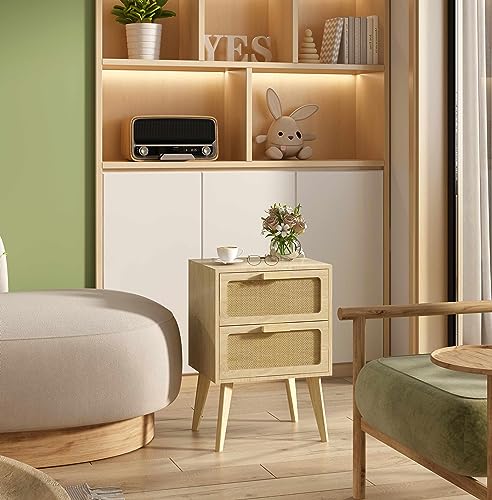 Image of YAUKOMEL Rattan Nightstand, Natural End Table, Bedside Table