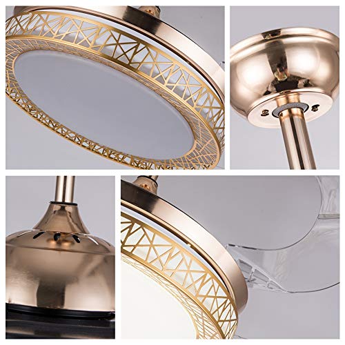 Fandian 42Inch Ceiling Fans Retractable Blades Led Ceiling Fan Three Color Change Luxury Chandelier With Remote Control (Gold) #TOP5
