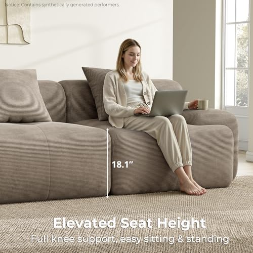 Image of LIKIMIO LumiCord Modular Sectional Sofa with 2 Ottomans, 118 inch U-Shaped Boneless Couch for Living Room, Oversized Deep Seat with Corduroy Upholstery, No Assembly Required, Light Brown