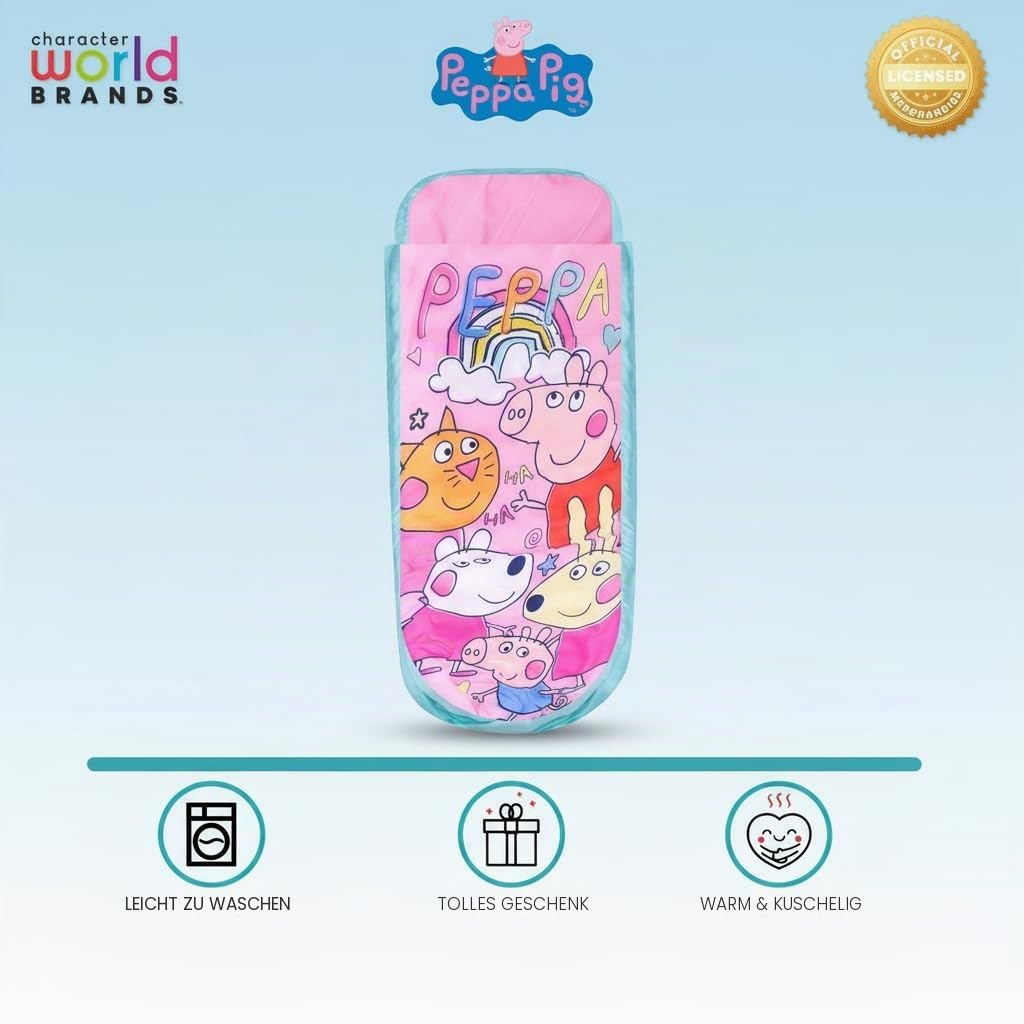 PEPPA PIG Character World and Friends ReadyBed Kids aufblasbares Luftbett und Schlafsack mit Pumpe | Reisematratze für Übernachtungen und Camping oder Zuhause, Rose