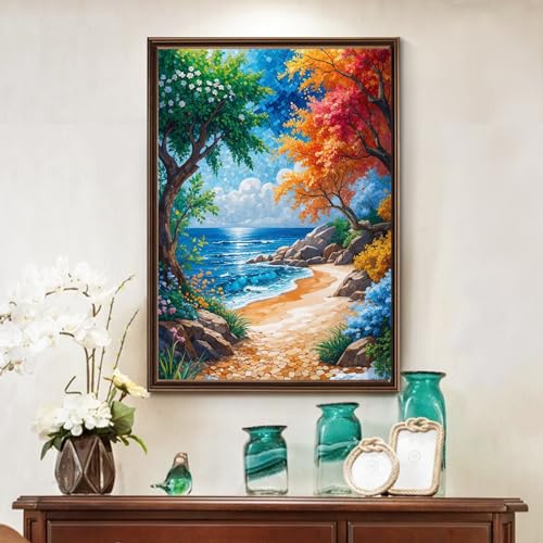 Image of Amphol Landscape Diamond Art Kits for Adults, Beach 5D Diamond Painting Kit with Resin Gems for Beginners, DIY Embroidery Craft Kits for Home Decor, Gifts - 12x16 Inch