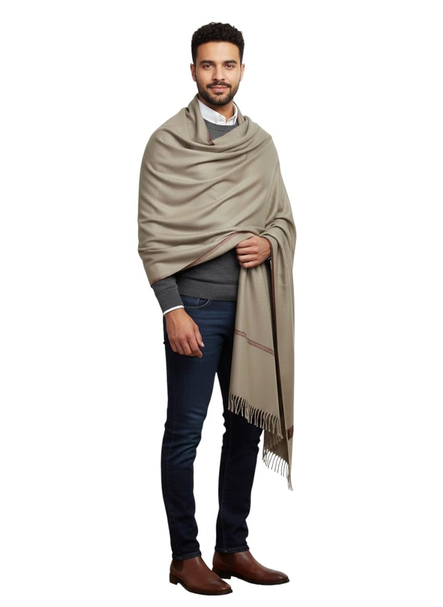 Grey Pashmina Self Design Men's Shawl KA-SWL-07-image-23