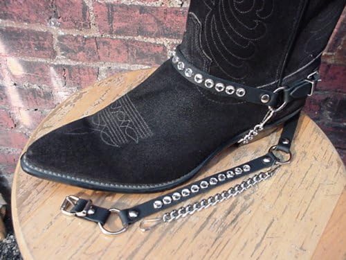 Dangerous Threads Western Boots Boot Chains Ladies Black Leather with Crystal Rhinestones, Silver Hardware