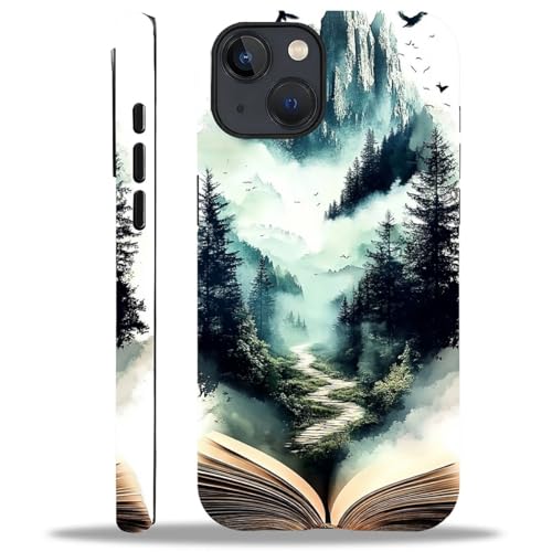 Coque hybride intégrale à 2 couches iPhone 13 14 motif montagne forêt