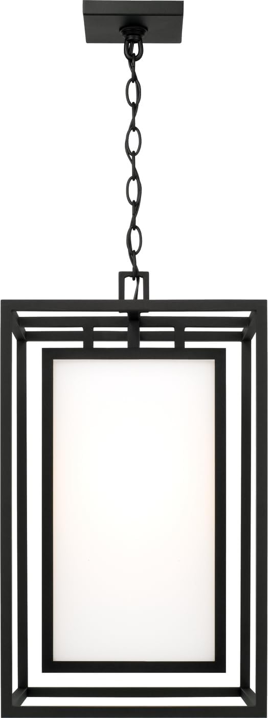 Capital Lighting 953114BK Aiden Modern Soft White Glass Outdoor Rectangular Pendant Hanging Lantern, 1-Light 100 Watt, 22" H x 13" W, Black