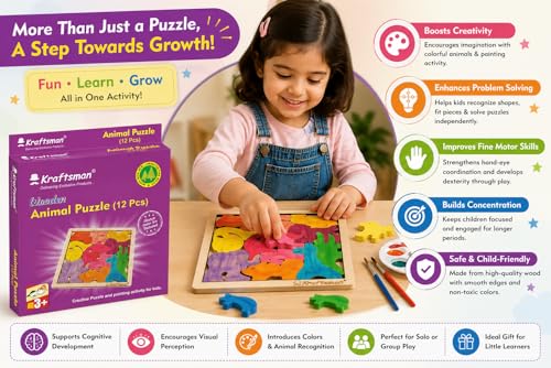 Image of Braintastic Birthday Return Gifts (Pack of 4) Wooden Jigsaw Animal Puzzle, Travel Board Game,Art & Craft Party Pack Return Favors for Kids-3-6 yrs(12 Colors & Puzzle Game per Pack)