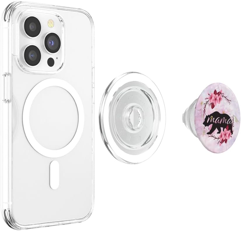 Mama Bear Pop Socket Marble Pink Flowers PopSockets PopGrip for MagSafe