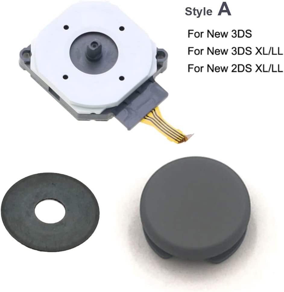 Replacement Thumbstick Joystick Set with Cap and Pad for Nintendo 2DS 3DS 3DS XL and New 3DS 3DSXL XL LL/New 2DS XL LL (Style B with Black Cap)