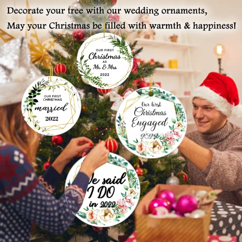 2022 First Christmas Engaged Ornament, Bridal Shower Gift, Married Ornaments Gift, Wedding Gift For Couple, Christmas Tree Ornaments Hanging Accessories, 3" Double-Sided Ceramic Ornament #TOP4