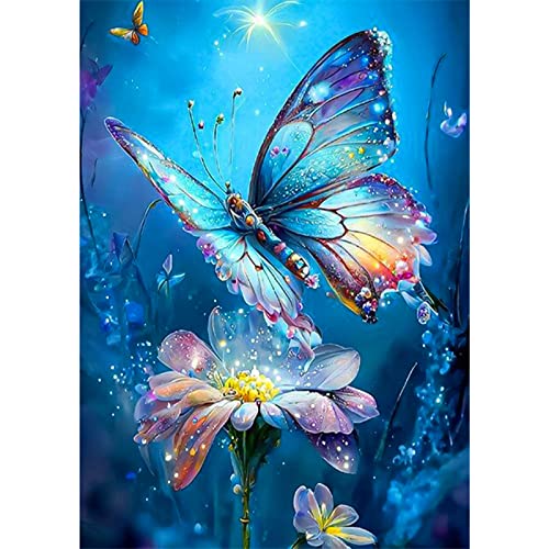 DAERLE Diamond Painting Mariposa azul, Diamond Painting Kit Completo, Kit de Pintura de Diamantes Flor Kits Adultos, Pintura de Diamantes, Cuadro Diamantes, para Decoración de Paredes 30x40cm