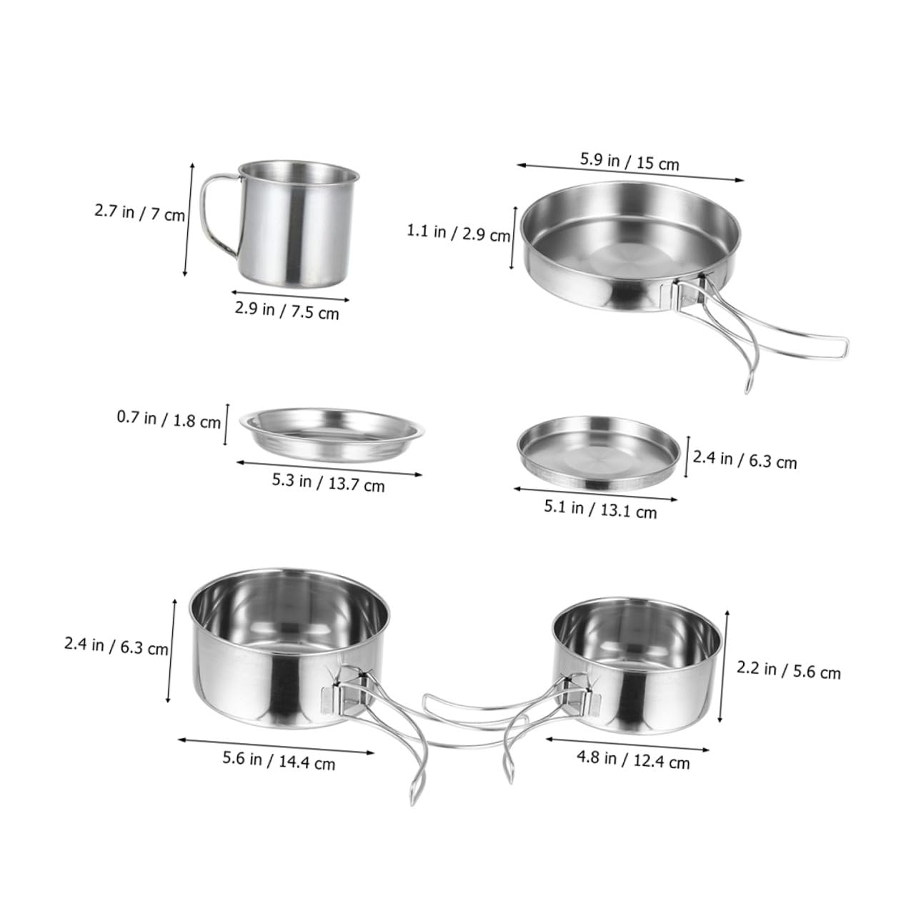 Healvian Ustensiles Cuisine De Camping INOX 8 Pièces, Casseroles Et Poêles Pliables en Acier Inoxydable, Légers Et Multifonctions pour Randonnée, Pique-niques en Plein Air, Cuisson 5-6 Personnes