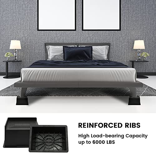Mymulike Bed Risers 6 Inch Heavy Duty, Oversized Furnitures Risers 6 Inch Support 6000 Lbs, Bed Table Rising Blocks, Fits For Couch, Sofa, Chair, Furniture Lifts 4 Pack #TOP3