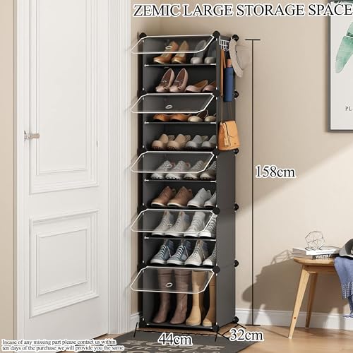 Image of Zemic 10 Shelf DIY Shoe Rack Plastic ^ Multi-Purpose Plastic Shoe Rack for Home Shelves, PP Home with Door for Entryway, Chappal Slipper Shoe Stand (Grey, 10-Shelf-5-Door)