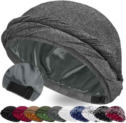 Image of Ababalaya Upgraded Satin Lined Halo Turban Durag for Men &Women Sleeping Bonnet PRE-Tied Headwraps for Hair Loss